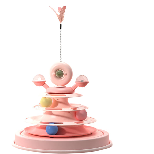 Interactive Cat Tower Toy – 4-Level Roller Ball Track for Fun & Mental Stimulation