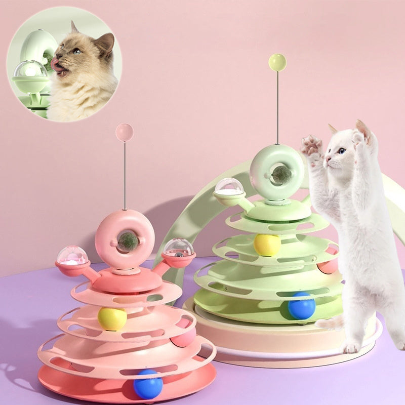 Interactive Cat Tower Toy – 4-Level Roller Ball Track for Fun & Mental Stimulation